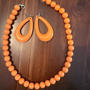 Charming Charlie Vibrant Orange Necklace and Earring Set